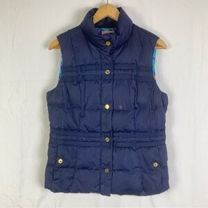Lilly Pulitzer Sz Medium Kate Puffer Vest Navy Blue Full Zip Snap Preppy EUC